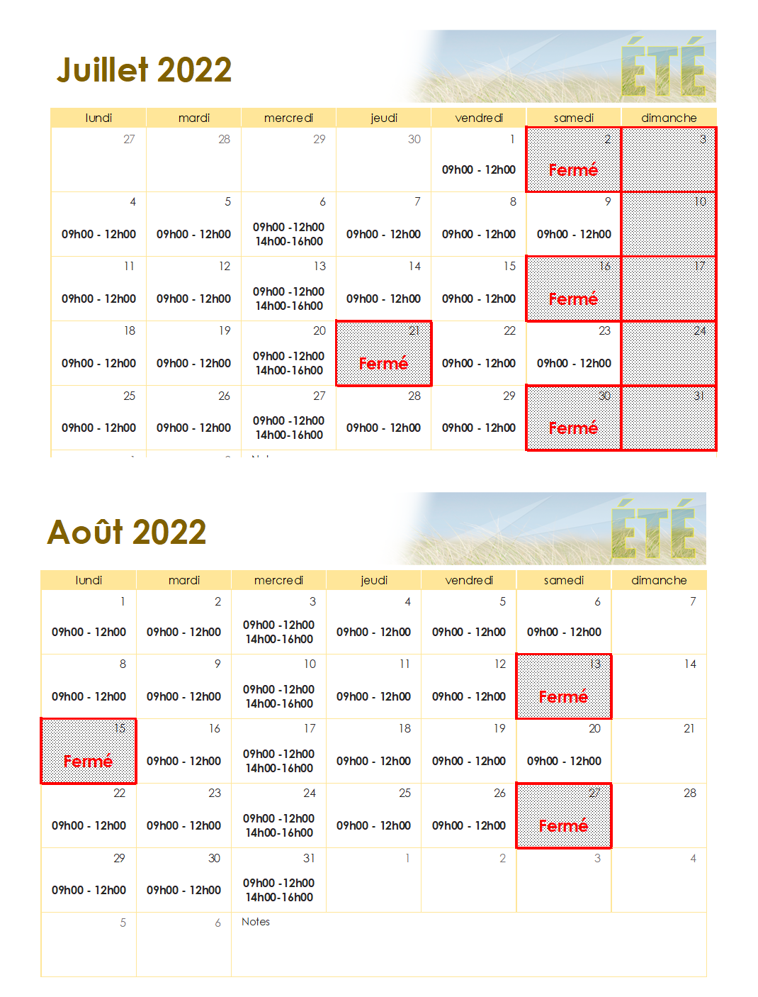 horaire